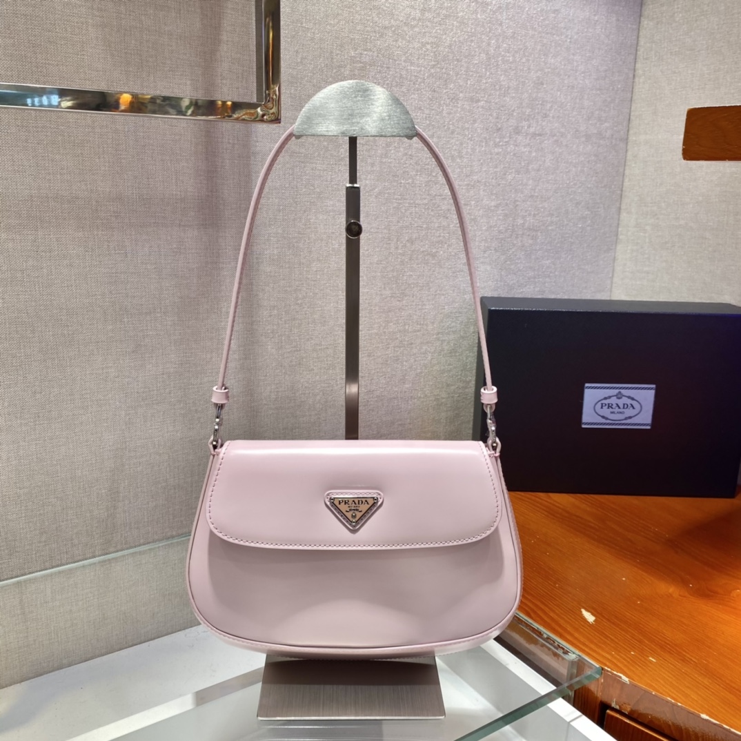 Prada Cleo Brushed Leather Shoulder Bag With Flap Light Pink 1BD311